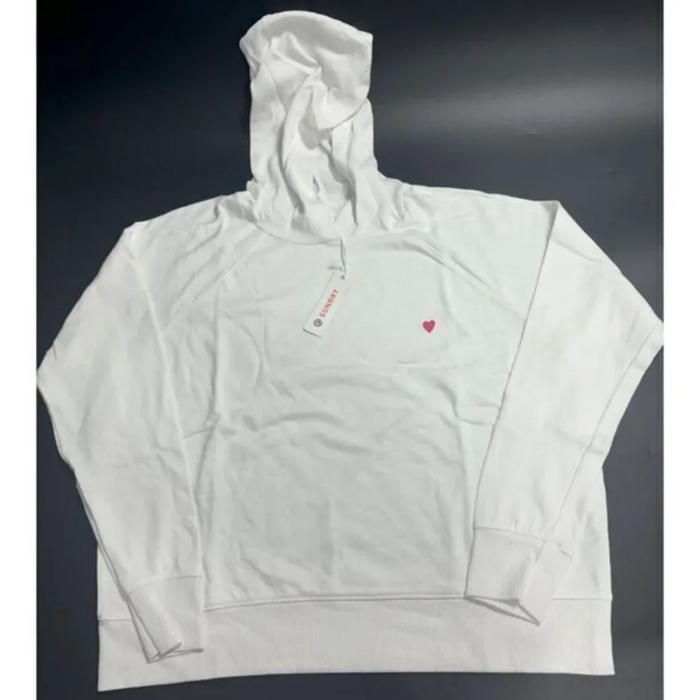 Sundry NWT Soft White Hoodie with Heart & Print 'Sunset with You